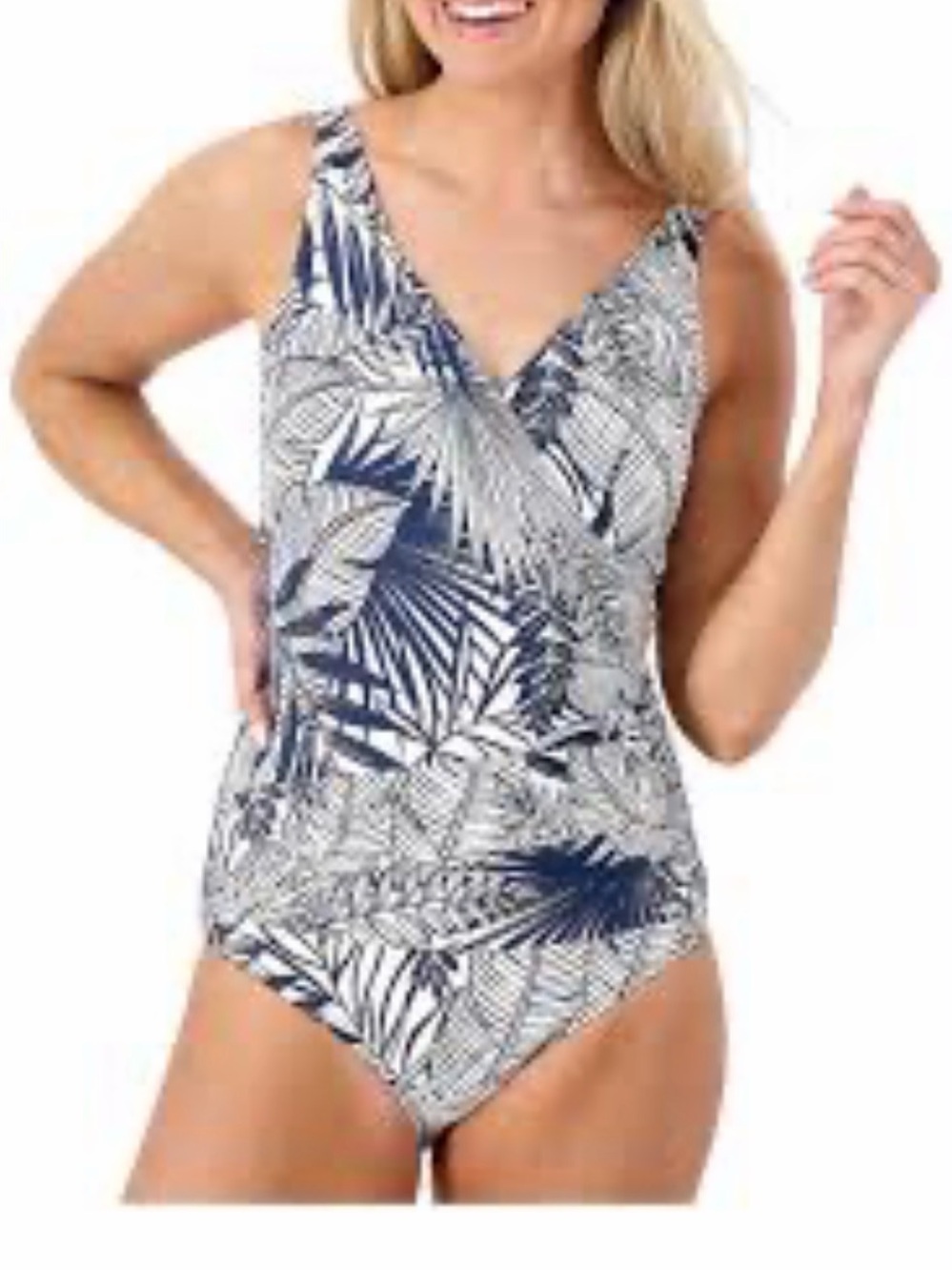 Jantzen Navy and White Tropical Leaf One-Piece Swimsuit